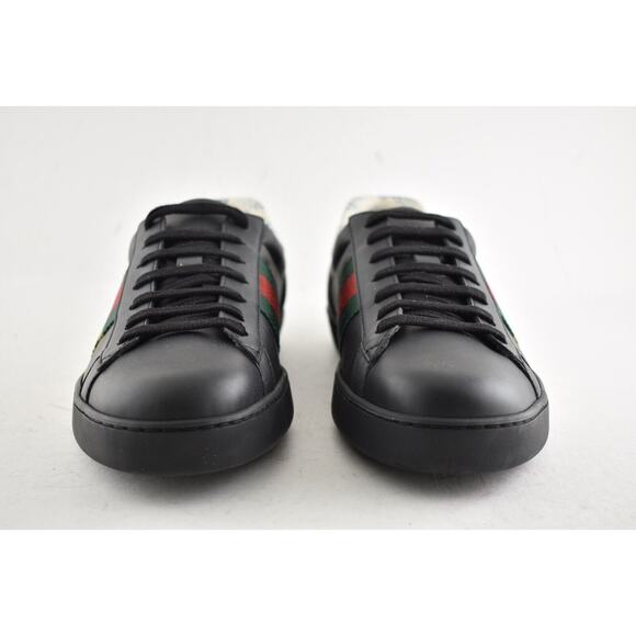 Gucci Mens Black New Ace Guccy Leather Gold Flat Low Top Lace Sneakers G 6.5 7.5 - Picture 5 of 12